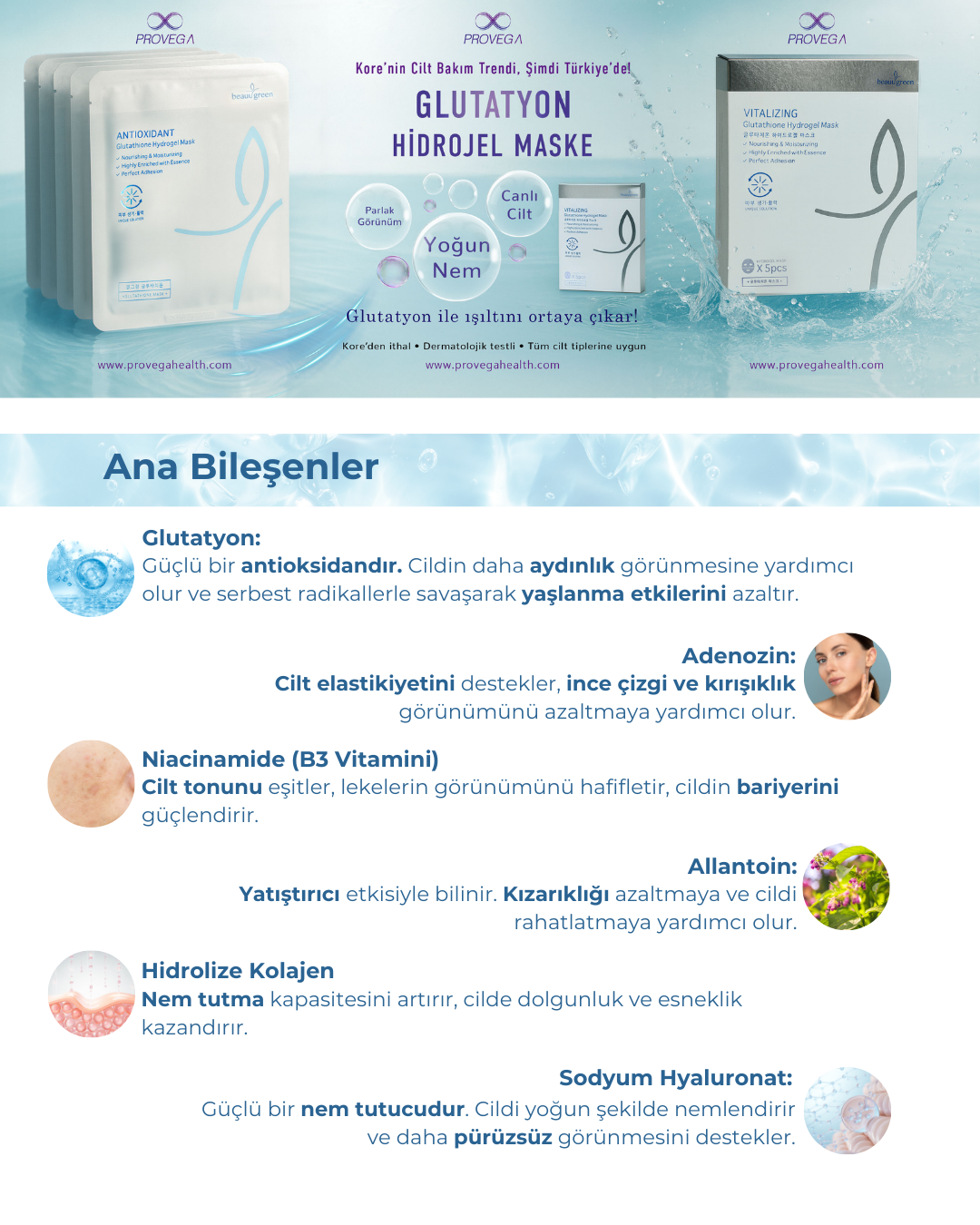 Beauugreen Antioksidan Glutatyon Hidrojel Maske | 5 adet | Korean Cosmetics - Glutathione Hydrogel Mask